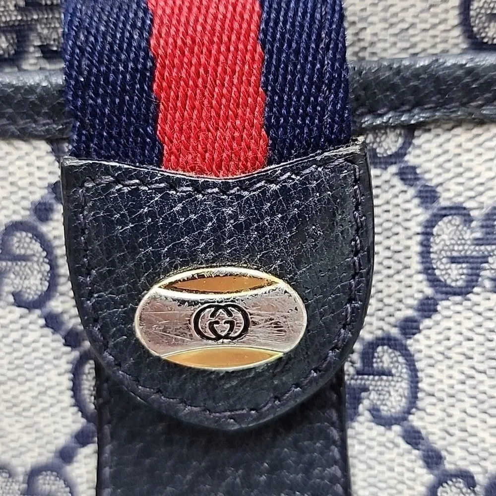 Authentic Vintage Gucci Sherry Blue Red Monogram Crossbody Purse Bag - Picture 2 of 10